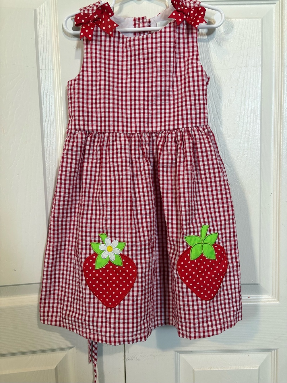 Rare Editions Red and White Gingham Dress with Strawberry Appliqués